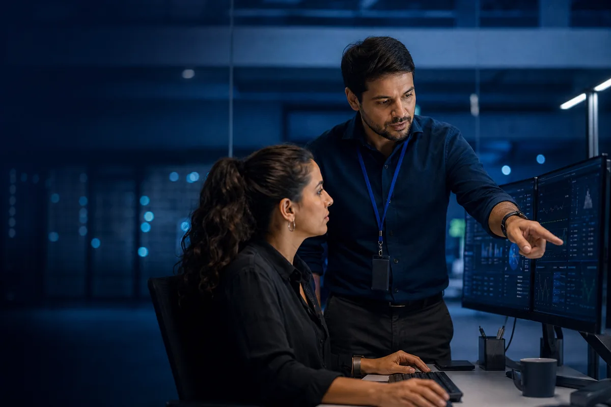 Equipe acompanhando indicadores de operação de tecnologia